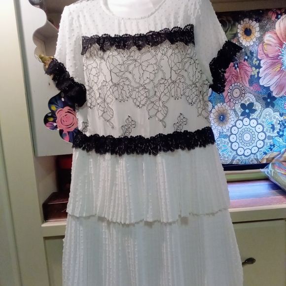 foxiedox Dresses & Skirts - Foxiedox Long Sleeve Dress with Black Lace and White Layers
